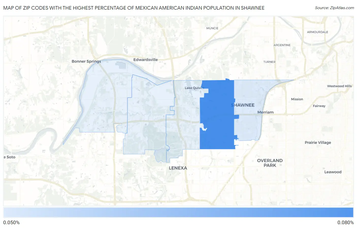 Zip Codes with the Highest Percentage of Mexican American Indian Population in Shawnee Map