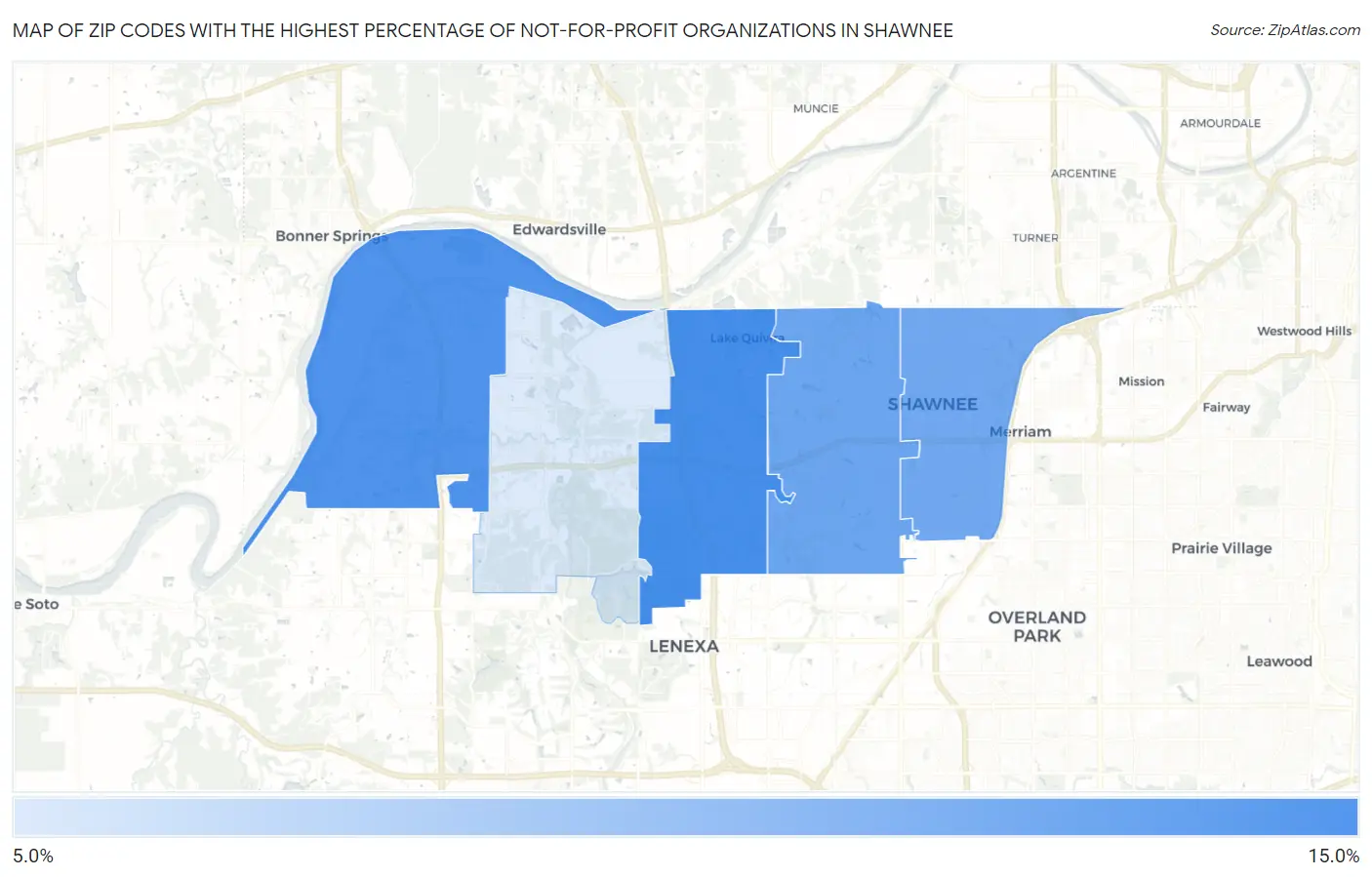 Zip Codes with the Highest Percentage of Not-for-profit Organizations in Shawnee Map