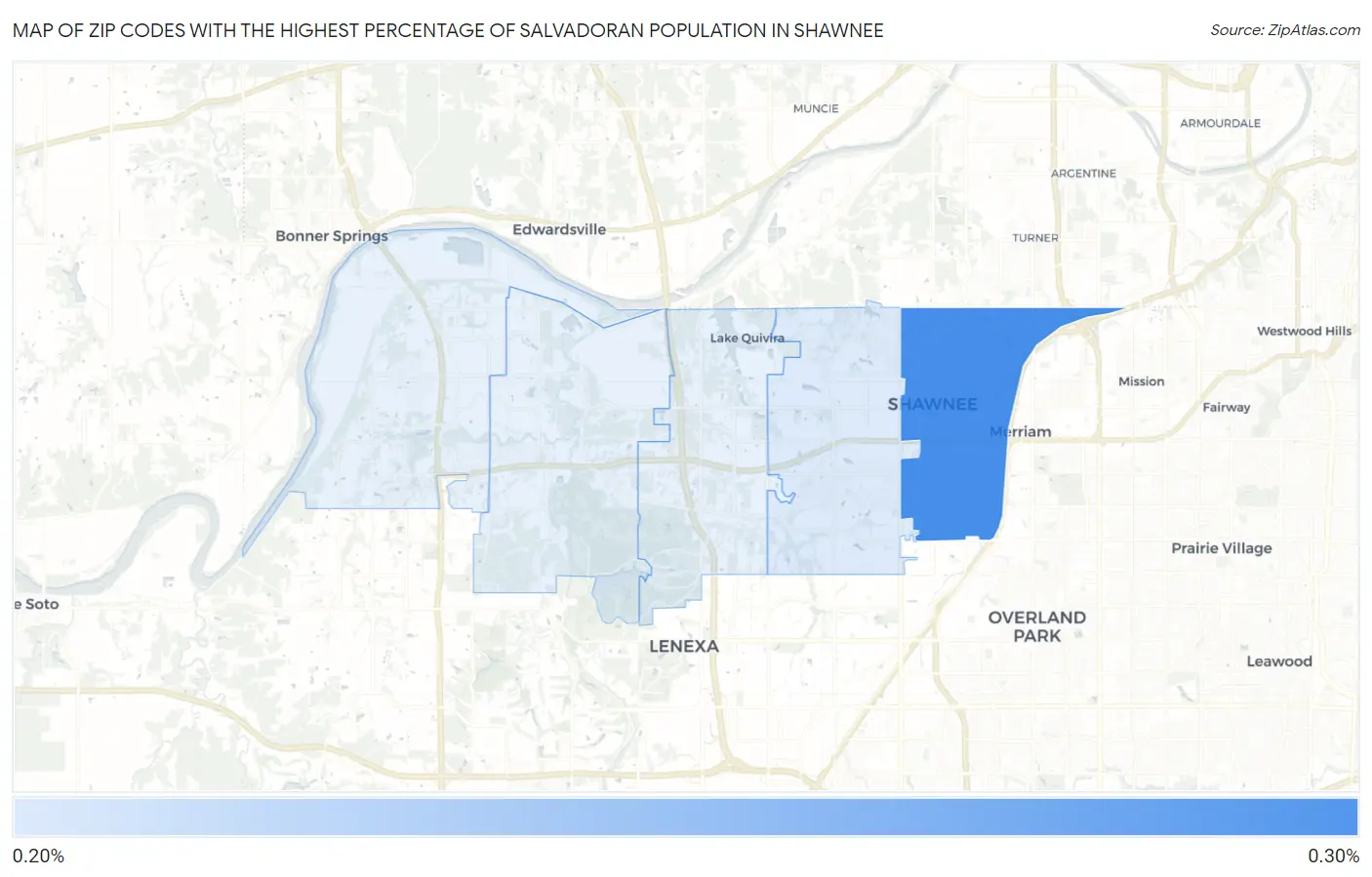 Zip Codes with the Highest Percentage of Salvadoran Population in Shawnee Map