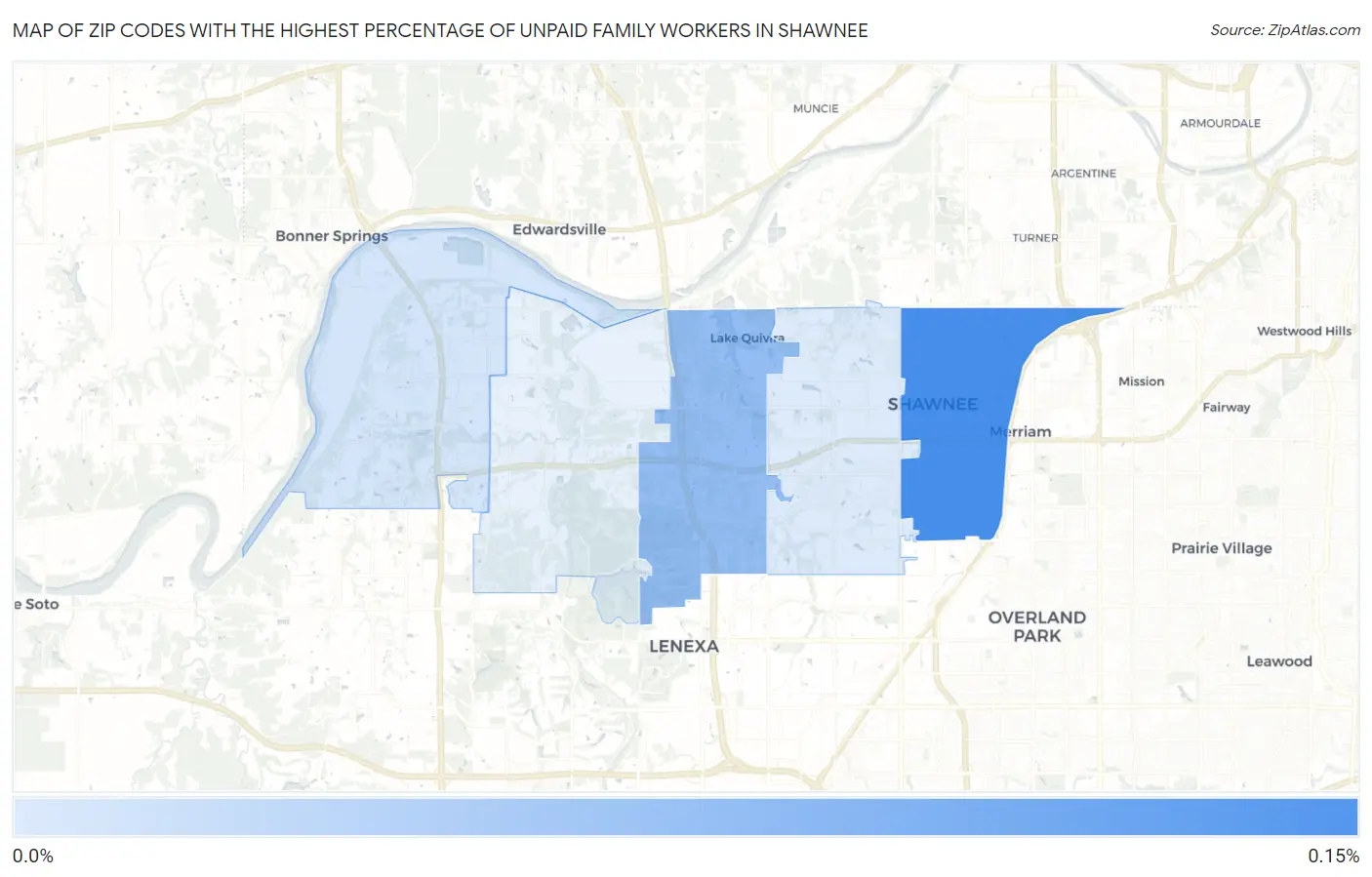 Zip Codes with the Highest Percentage of Unpaid Family Workers in Shawnee Map