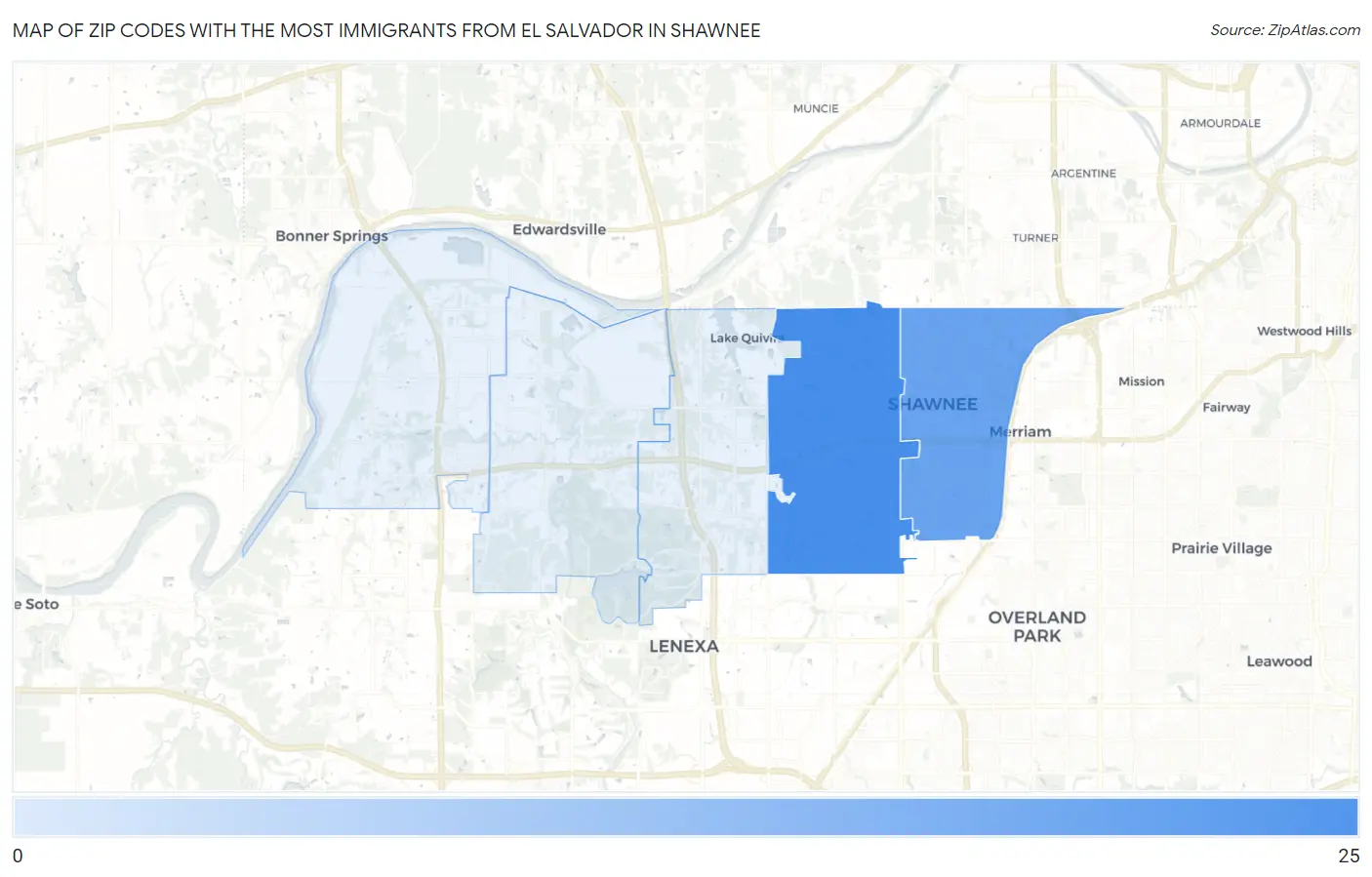 Zip Codes with the Most Immigrants from El Salvador in Shawnee Map