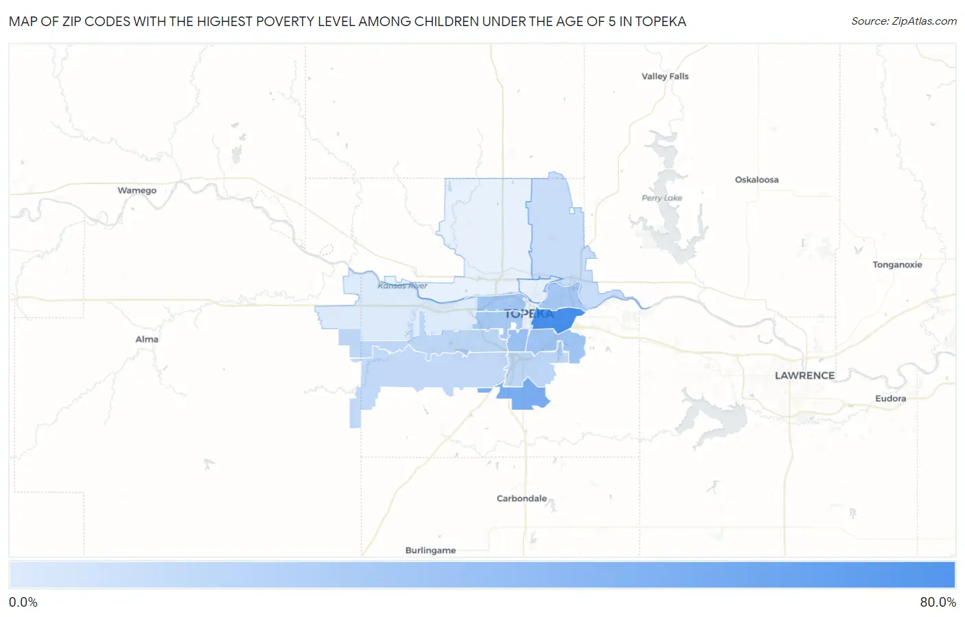 Zip Codes with the Highest Poverty Level Among Children Under the Age of 5 in Topeka Map