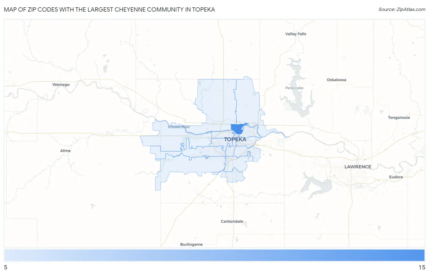Zip Codes with the Largest Cheyenne Community in Topeka Map