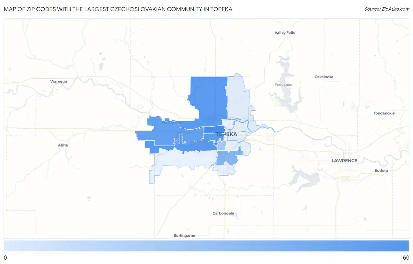 Zip Codes with the Largest Czechoslovakian Community in Topeka Map