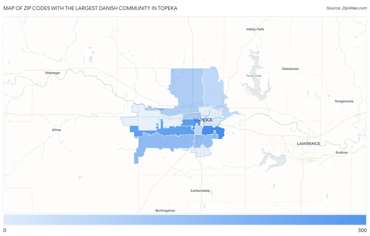 Zip Codes with the Largest Danish Community in Topeka Map