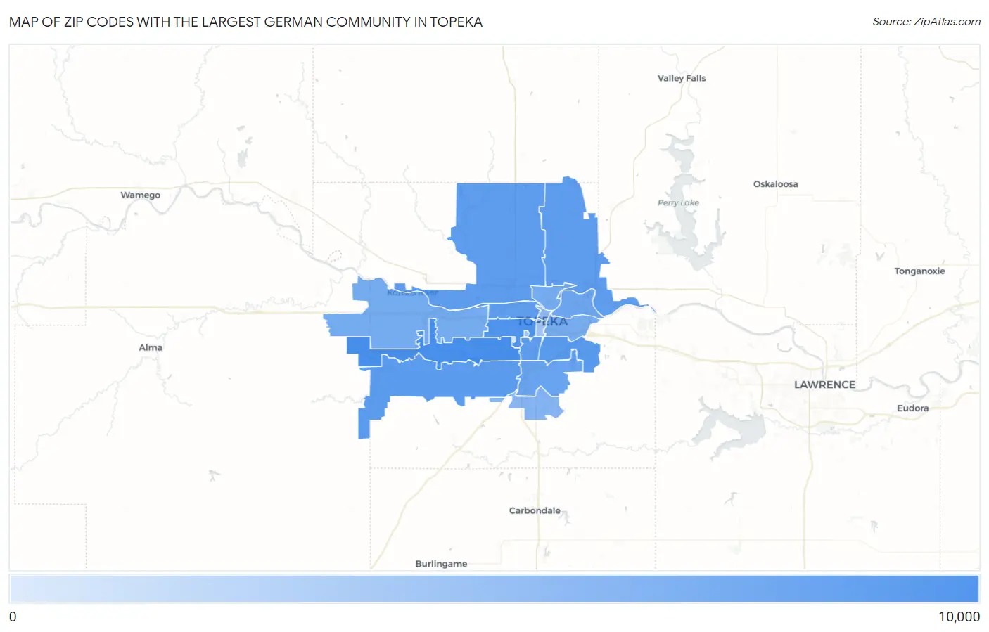 Zip Codes with the Largest German Community in Topeka Map
