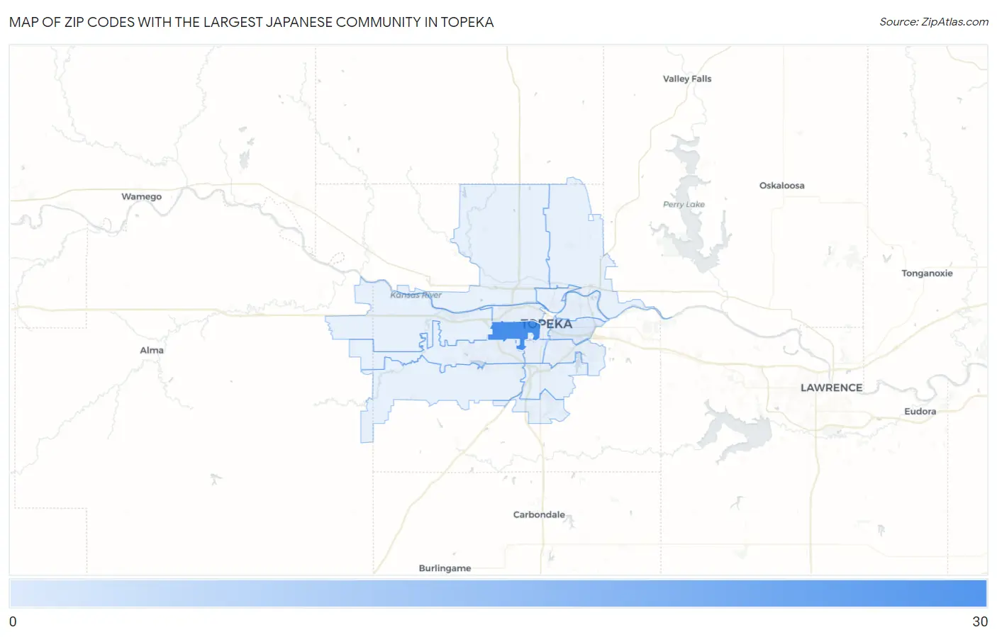 Zip Codes with the Largest Japanese Community in Topeka Map