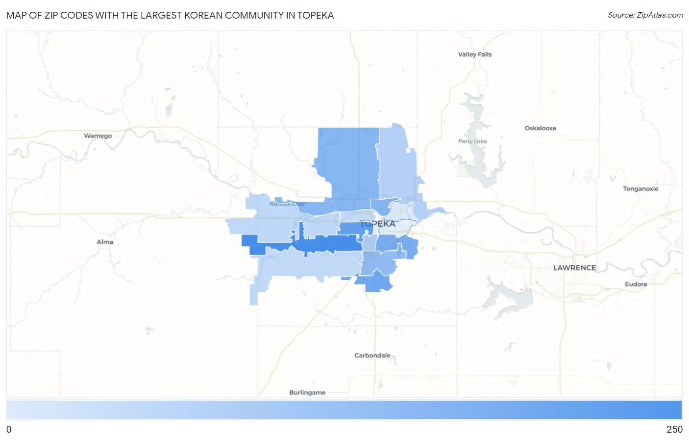 Zip Codes with the Largest Korean Community in Topeka Map