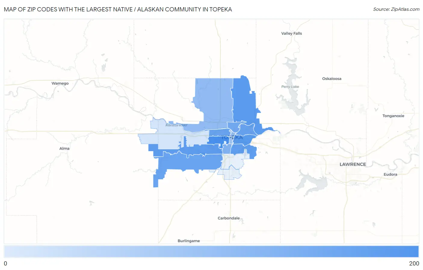 Zip Codes with the Largest Native / Alaskan Community in Topeka Map