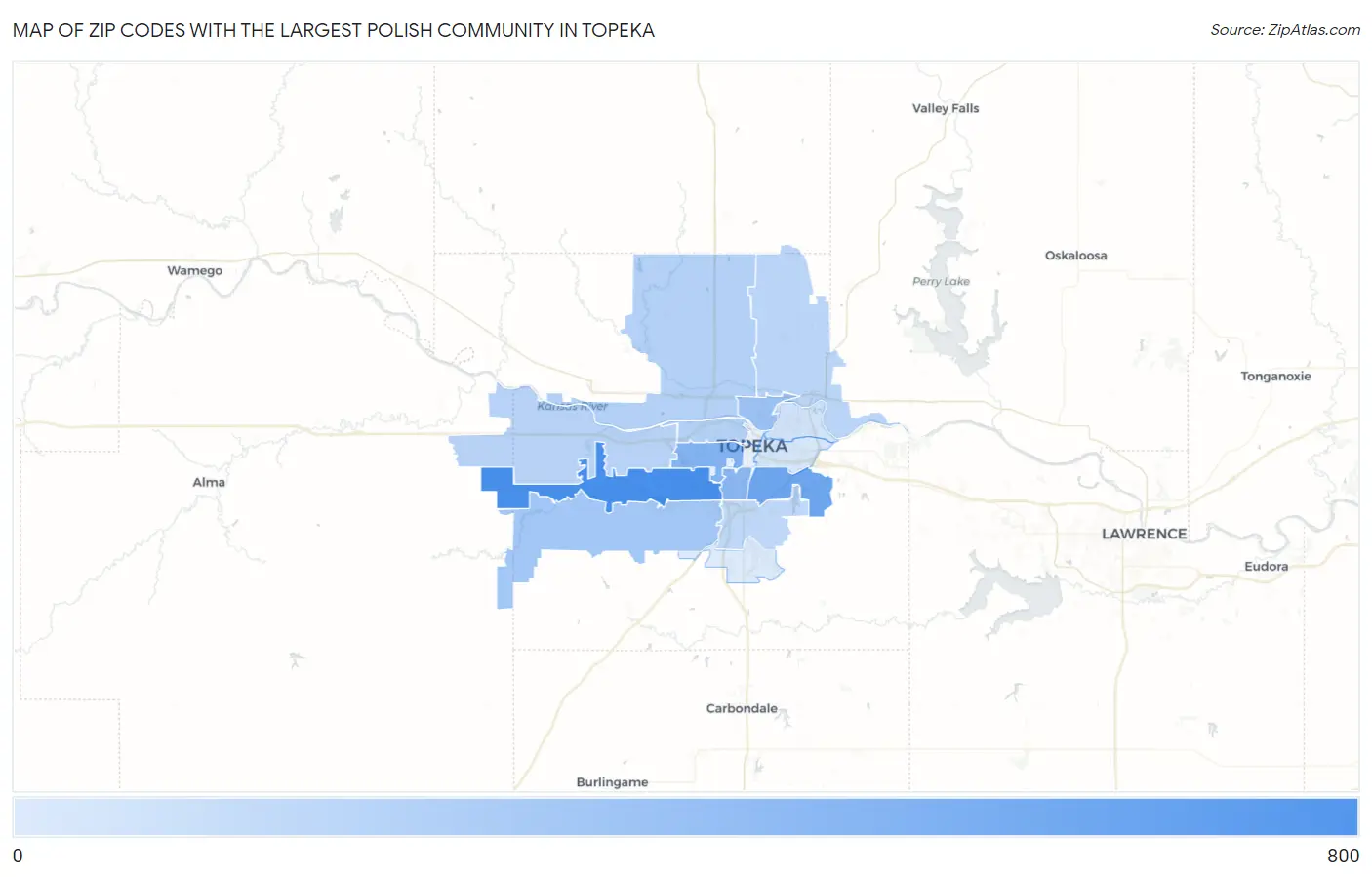 Zip Codes with the Largest Polish Community in Topeka Map