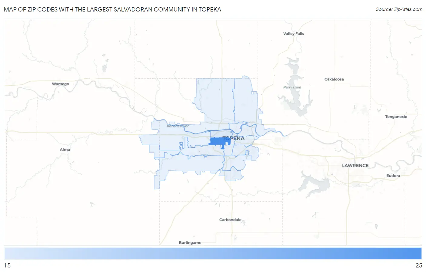 Zip Codes with the Largest Salvadoran Community in Topeka Map