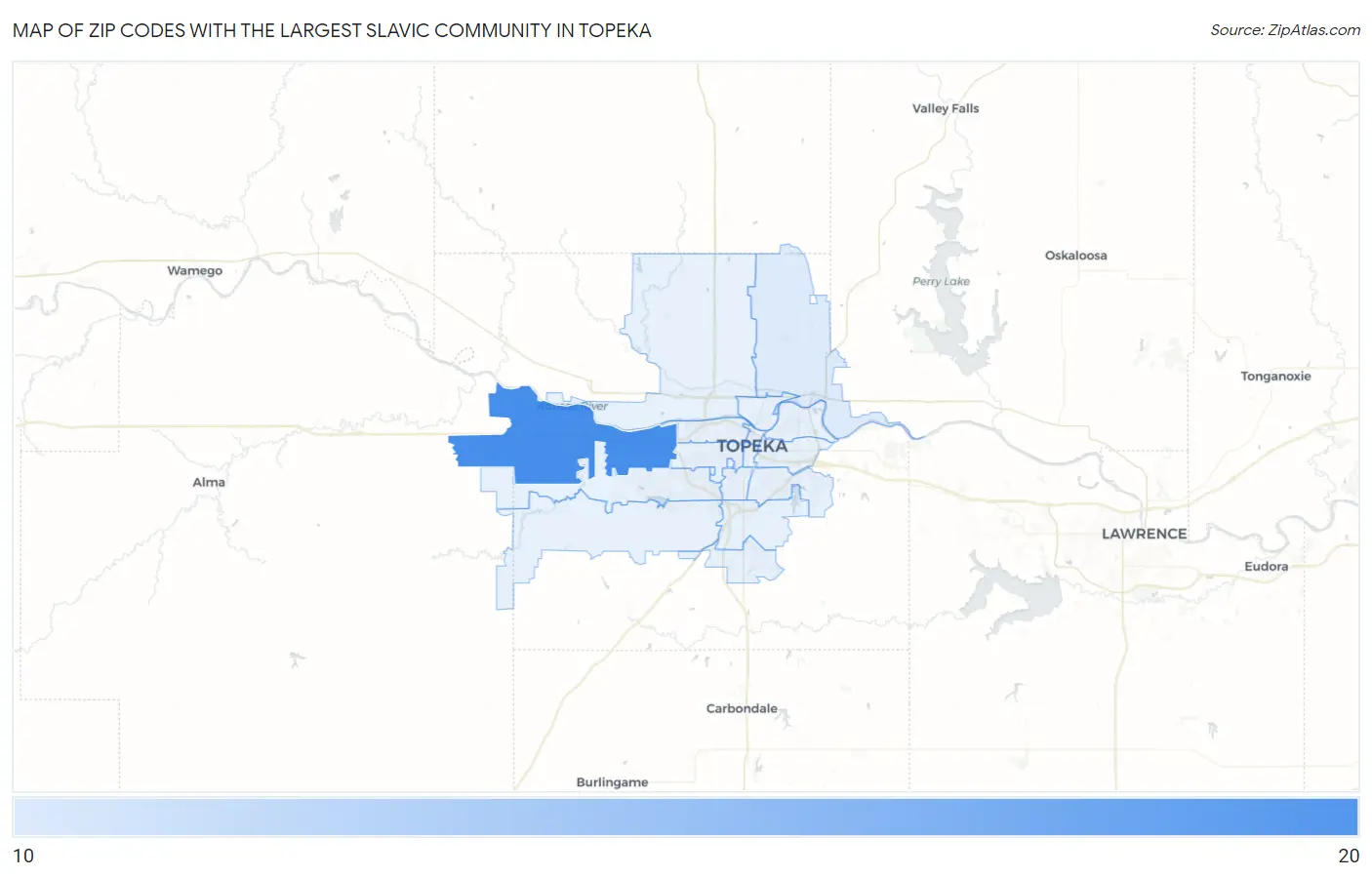Zip Codes with the Largest Slavic Community in Topeka Map