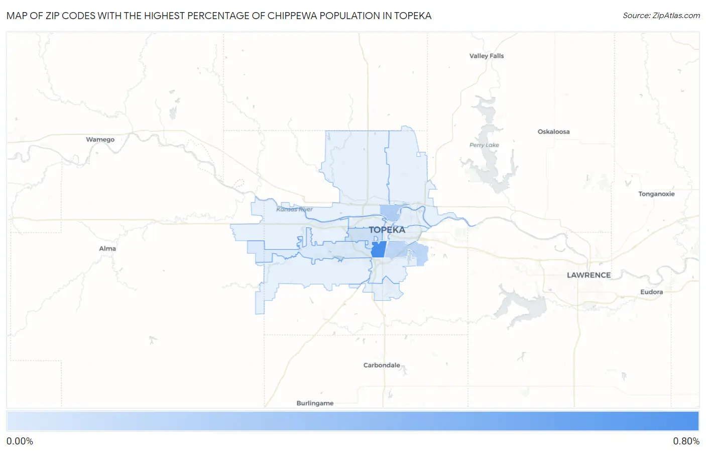 Zip Codes with the Highest Percentage of Chippewa Population in Topeka Map