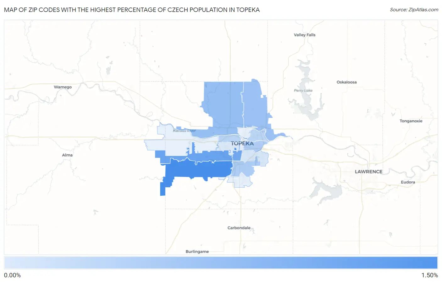 Zip Codes with the Highest Percentage of Czech Population in Topeka Map