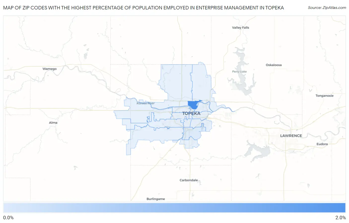 Zip Codes with the Highest Percentage of Population Employed in Enterprise Management in Topeka Map