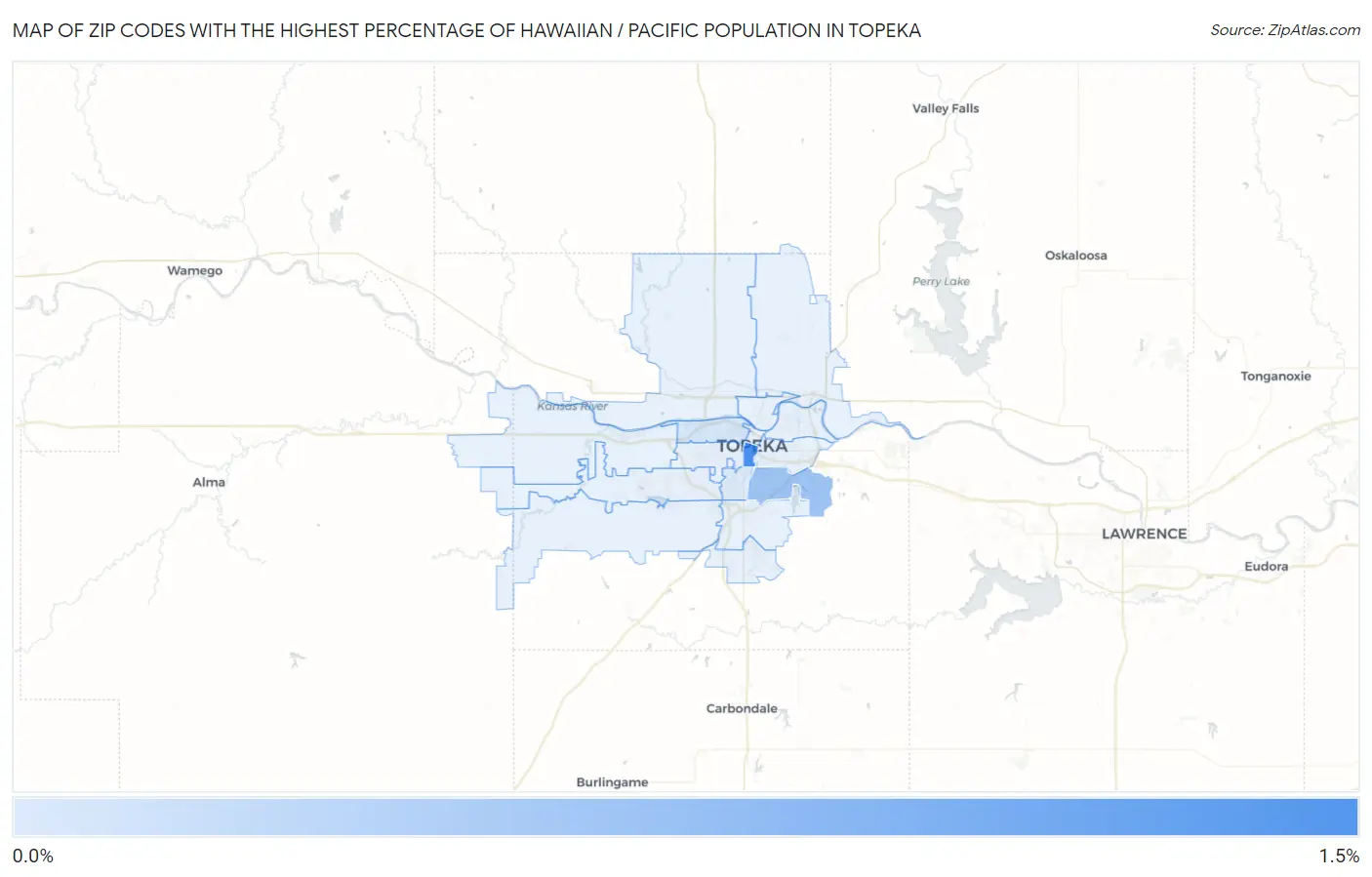 Zip Codes with the Highest Percentage of Hawaiian / Pacific Population in Topeka Map