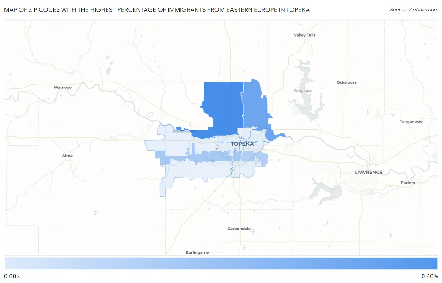 Zip Codes with the Highest Percentage of Immigrants from Eastern Europe in Topeka Map