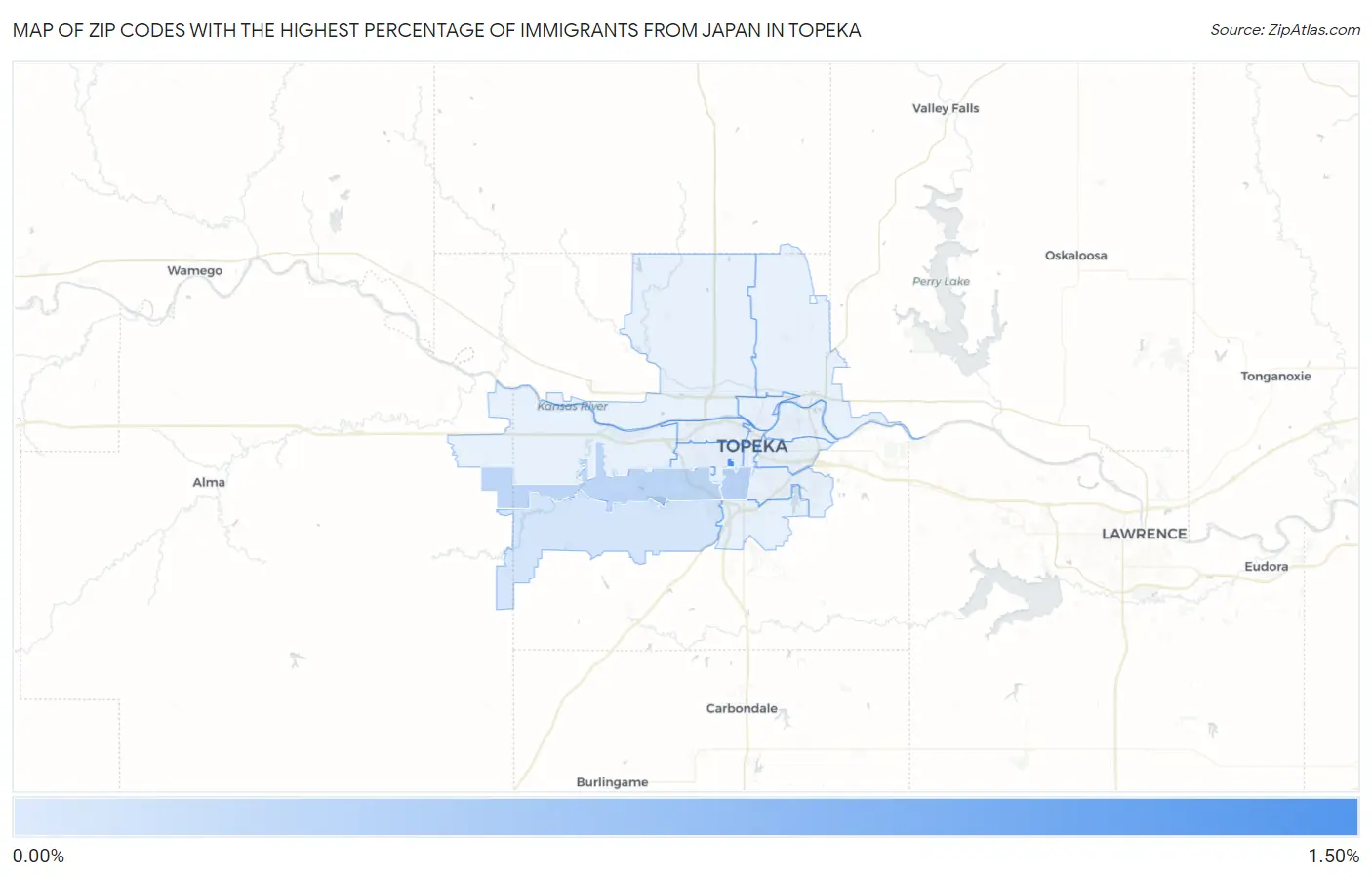 Zip Codes with the Highest Percentage of Immigrants from Japan in Topeka Map