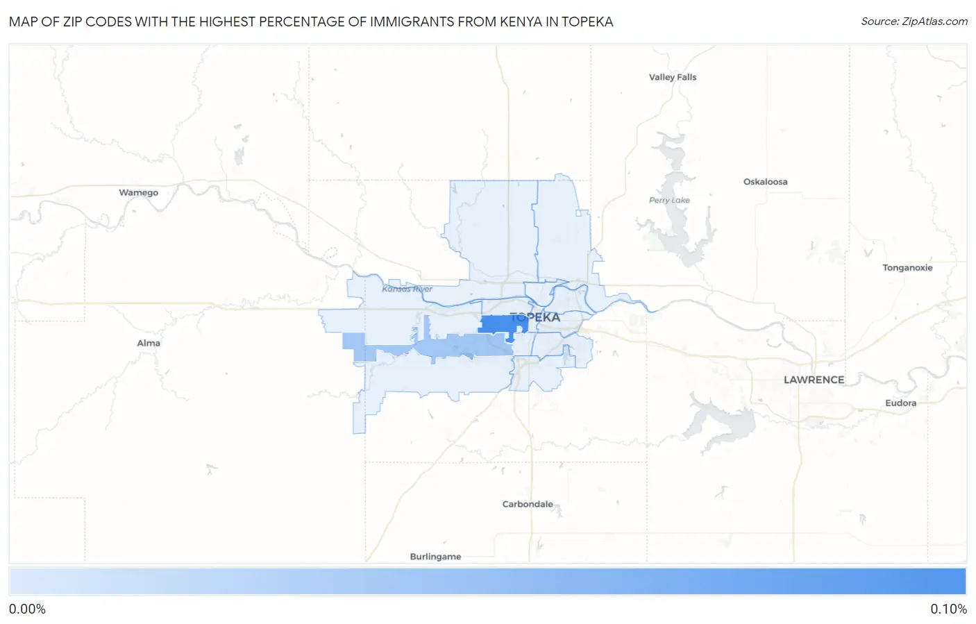 Zip Codes with the Highest Percentage of Immigrants from Kenya in Topeka Map