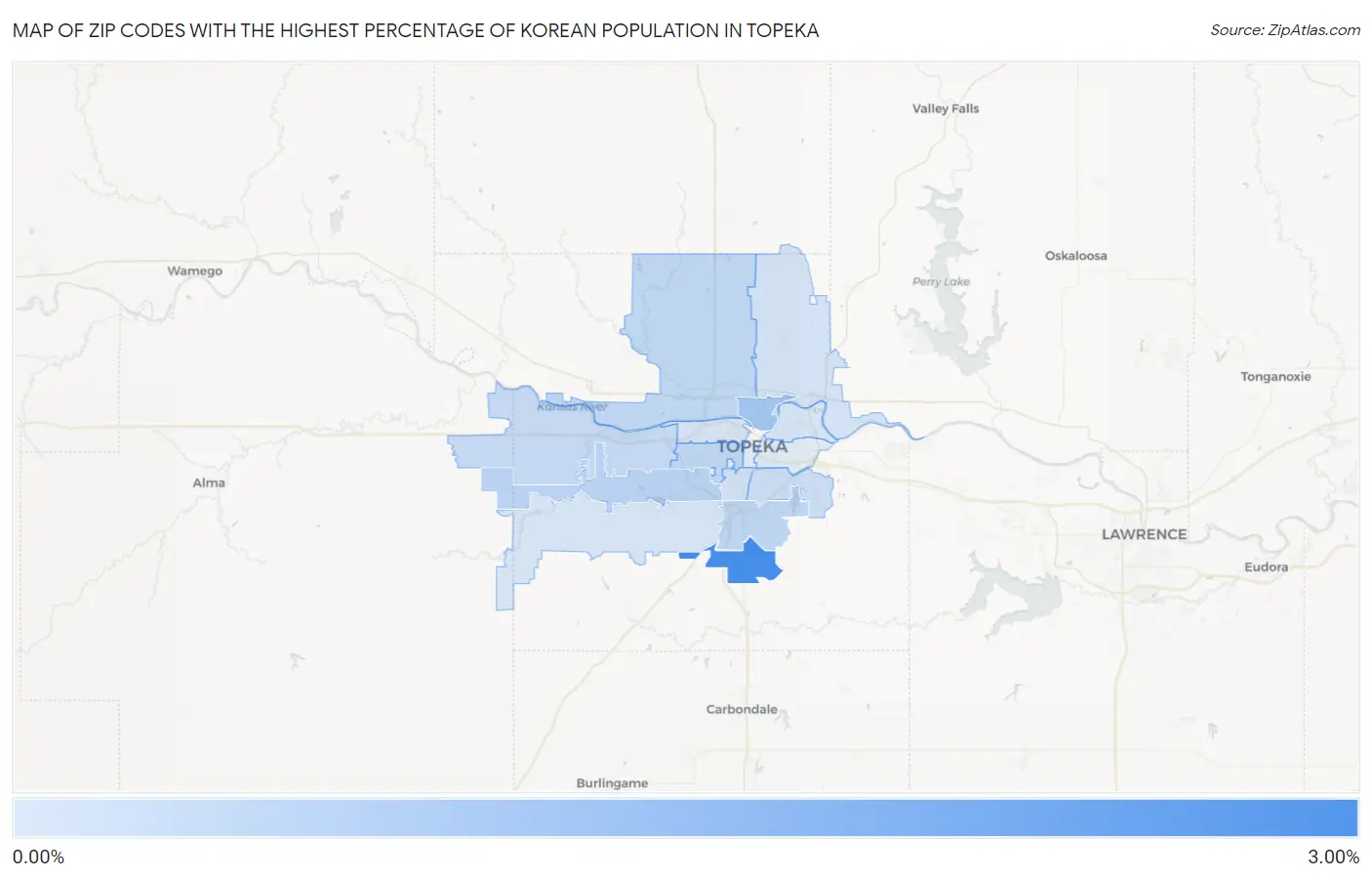 Zip Codes with the Highest Percentage of Korean Population in Topeka Map