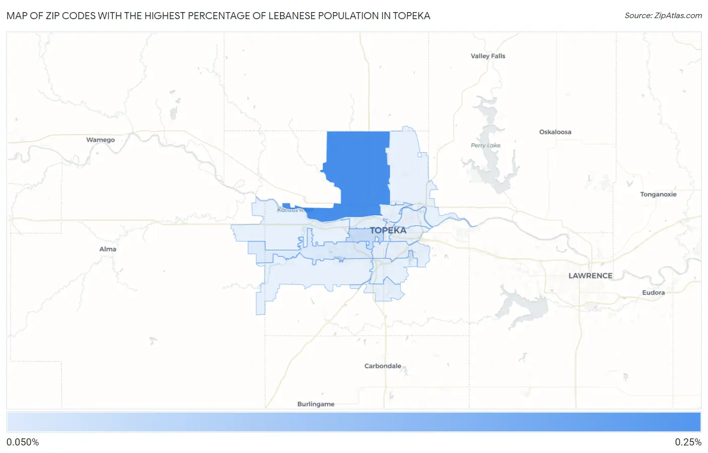 Zip Codes with the Highest Percentage of Lebanese Population in Topeka Map