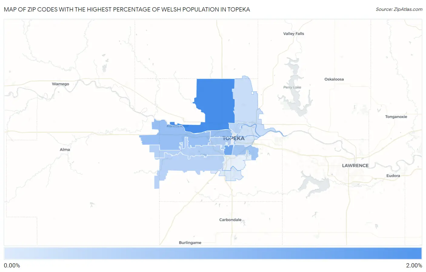 Zip Codes with the Highest Percentage of Welsh Population in Topeka Map