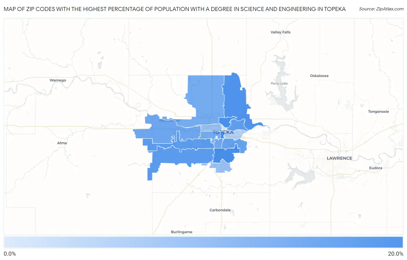 Zip Codes with the Highest Percentage of Population with a Degree in Science and Engineering in Topeka Map