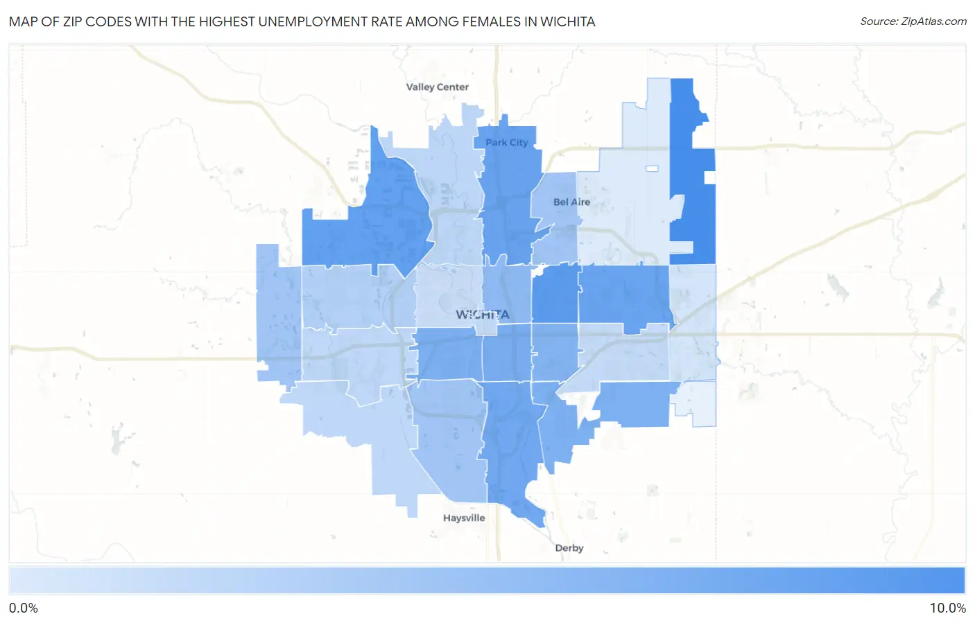 Zip Codes with the Highest Unemployment Rate Among Females in Wichita Map