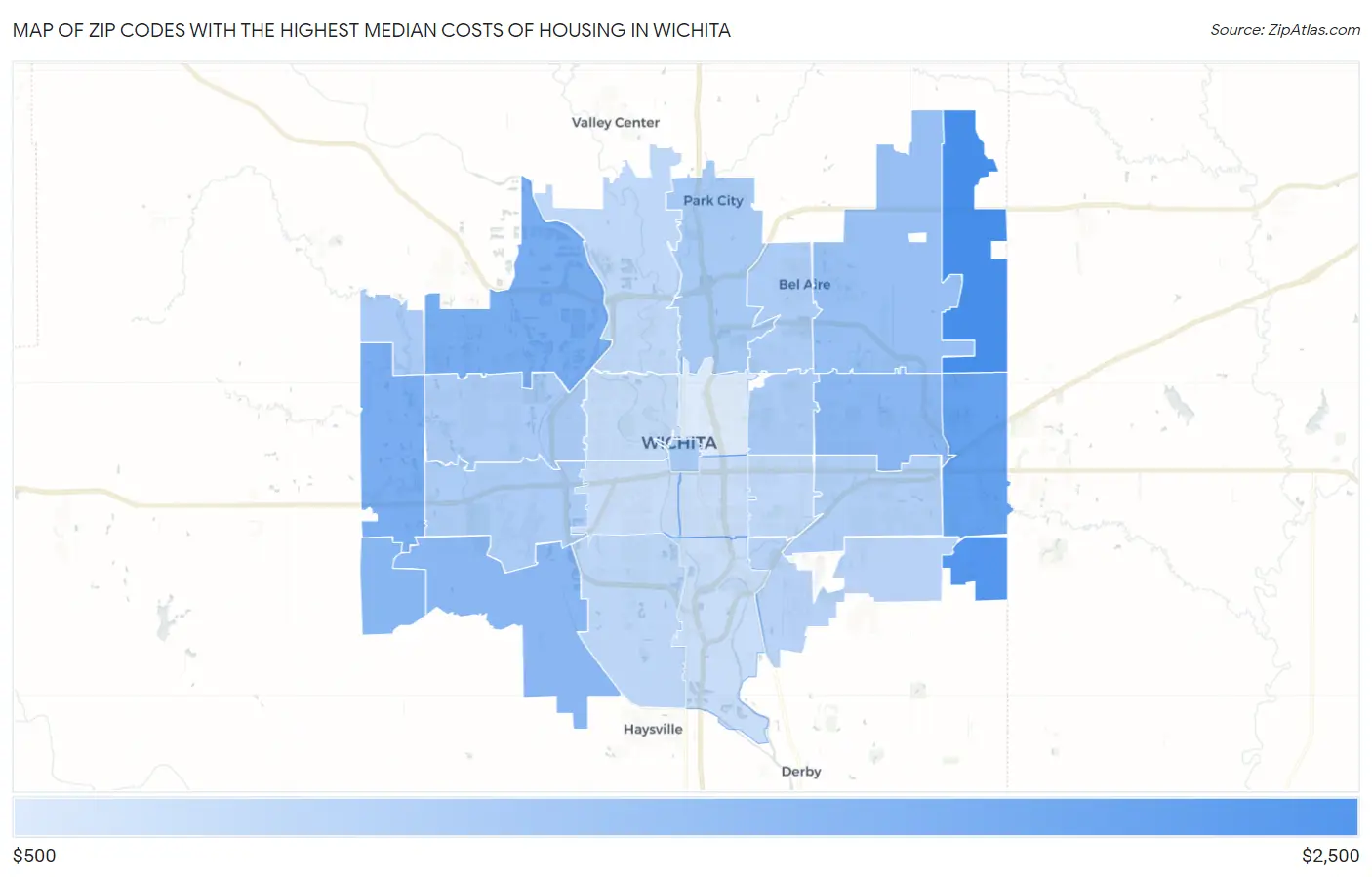 Zip Codes with the Highest Median Costs of Housing in Wichita Map