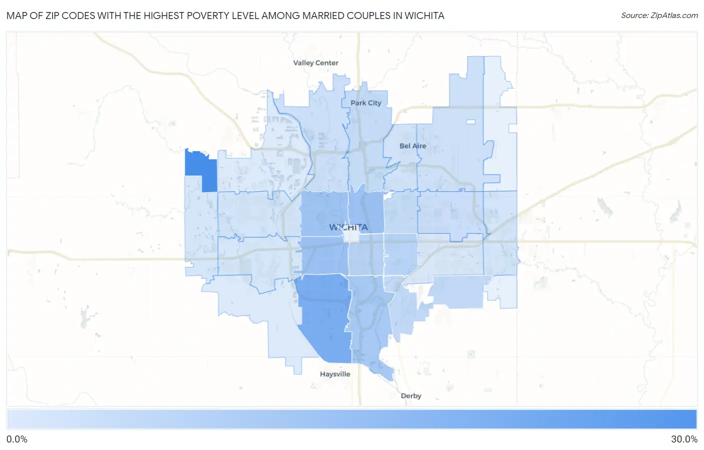 Zip Codes with the Highest Poverty Level Among Married Couples in Wichita Map