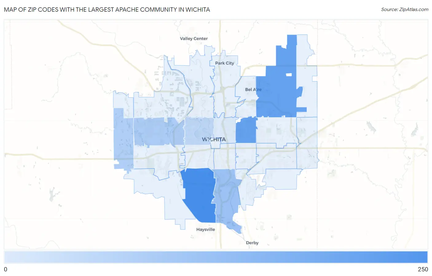 Zip Codes with the Largest Apache Community in Wichita Map