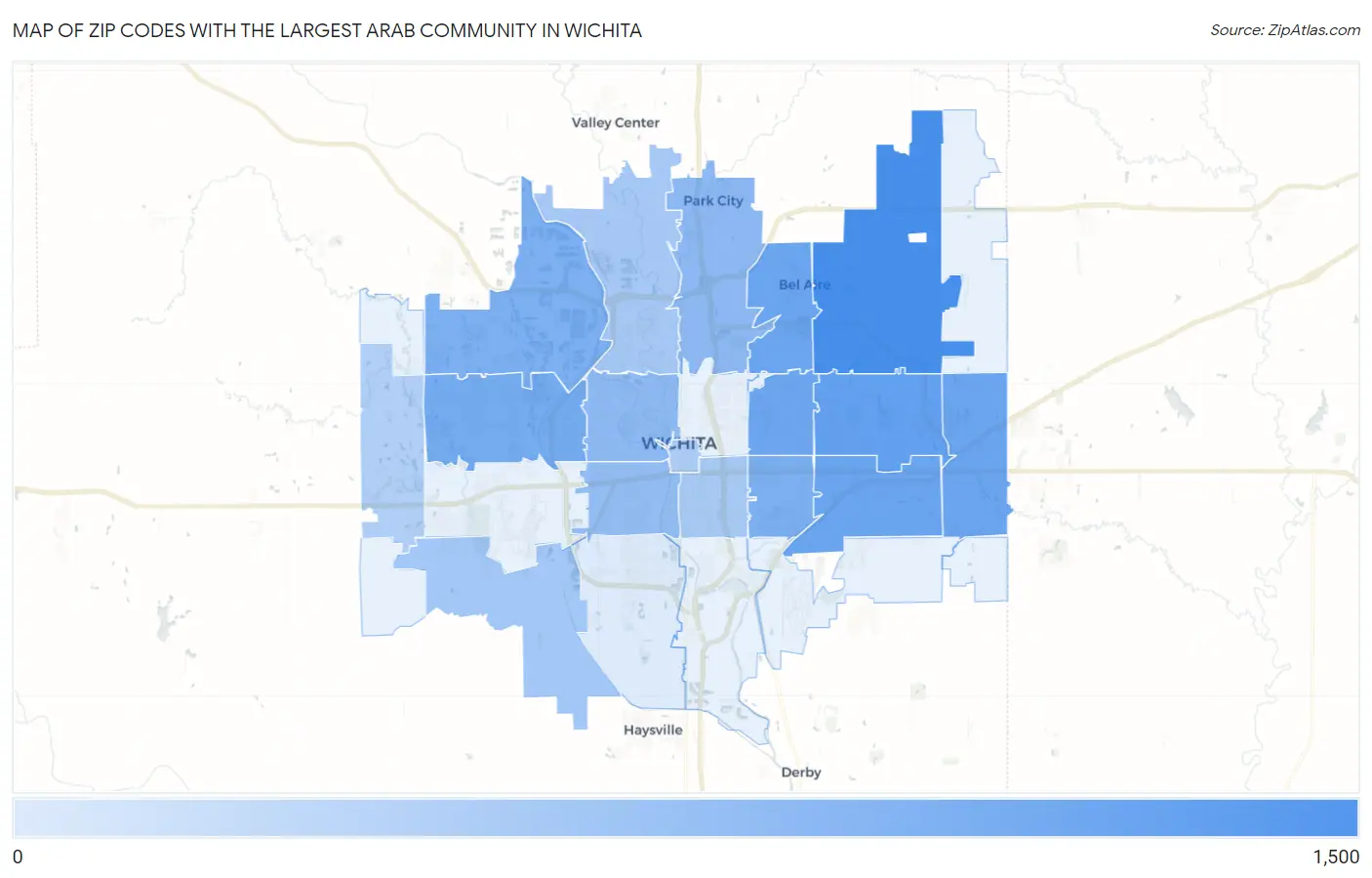 Zip Codes with the Largest Arab Community in Wichita Map