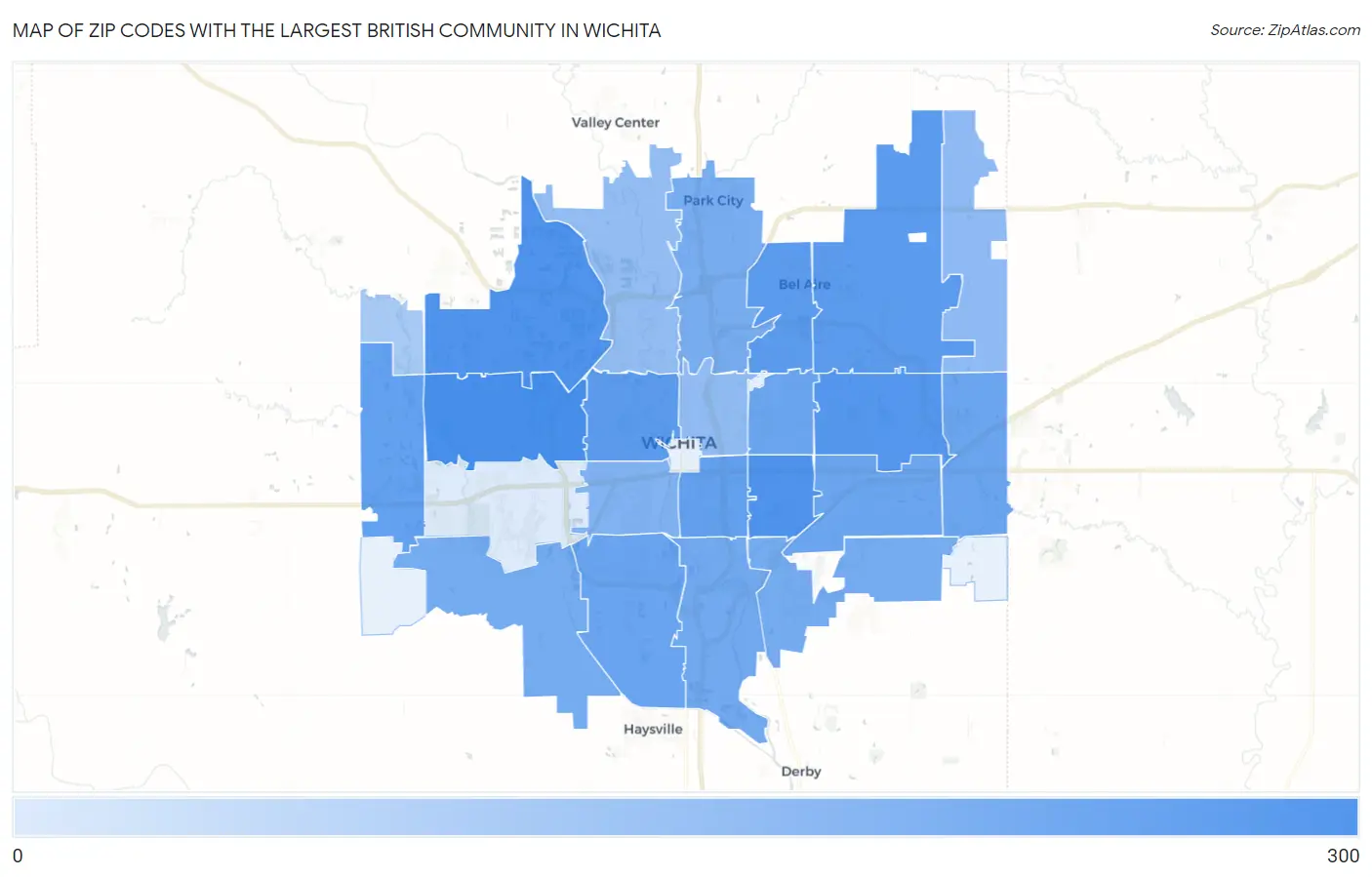 Zip Codes with the Largest British Community in Wichita Map