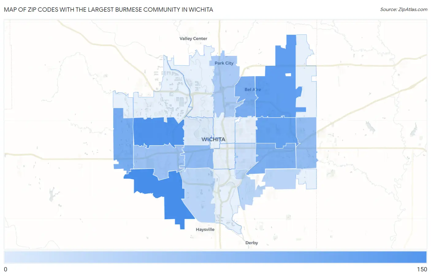 Zip Codes with the Largest Burmese Community in Wichita Map