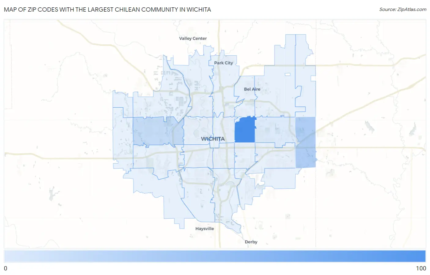 Zip Codes with the Largest Chilean Community in Wichita Map