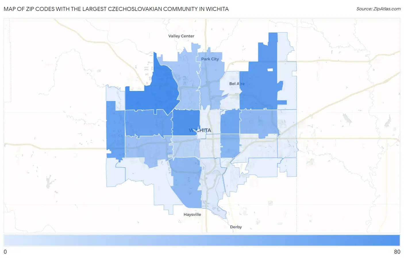 Zip Codes with the Largest Czechoslovakian Community in Wichita Map