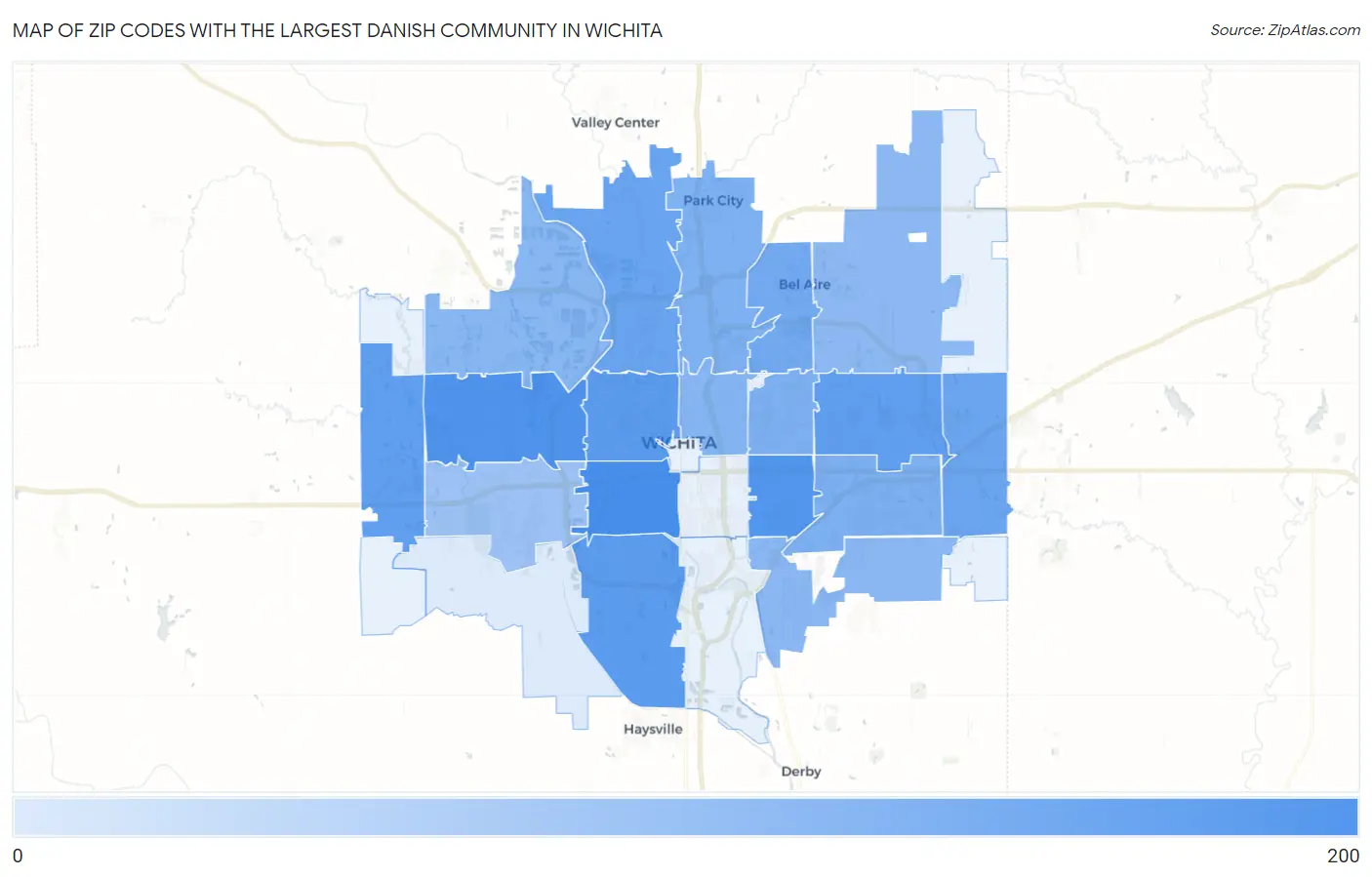 Zip Codes with the Largest Danish Community in Wichita Map