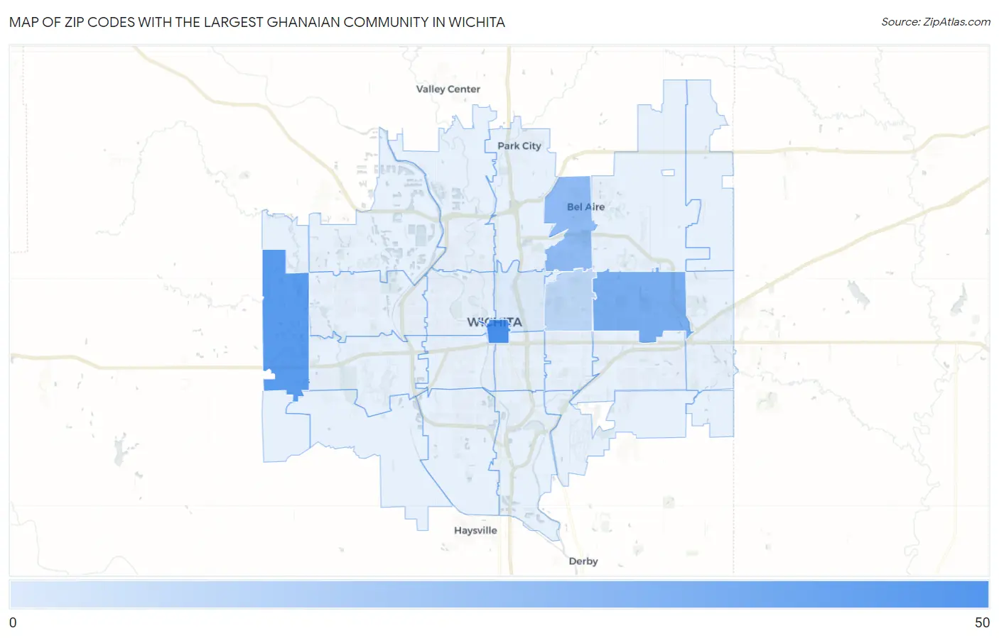 Zip Codes with the Largest Ghanaian Community in Wichita Map