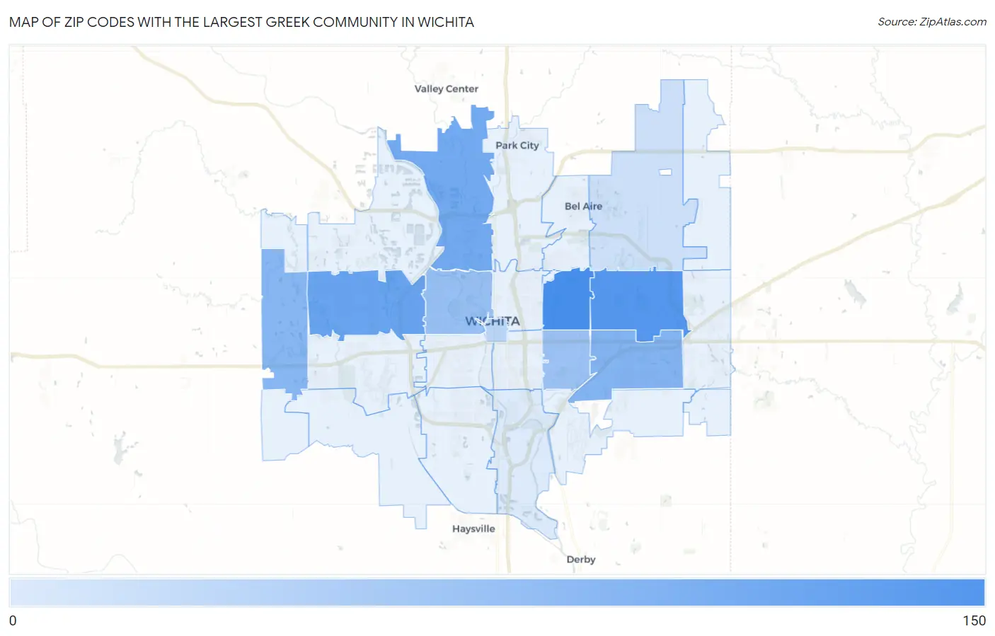 Zip Codes with the Largest Greek Community in Wichita Map