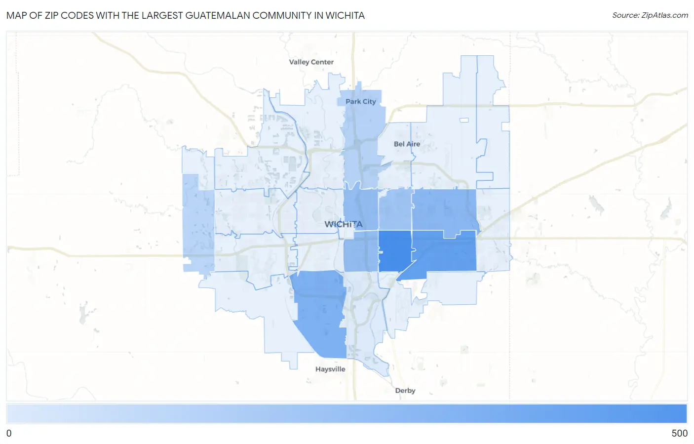 Zip Codes with the Largest Guatemalan Community in Wichita Map