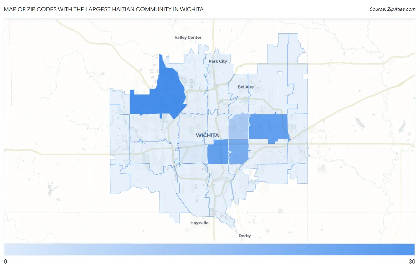 Zip Codes with the Largest Haitian Community in Wichita Map