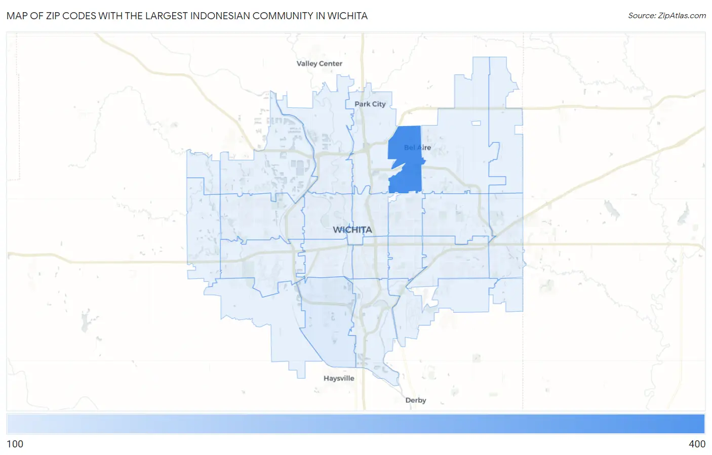 Zip Codes with the Largest Indonesian Community in Wichita Map