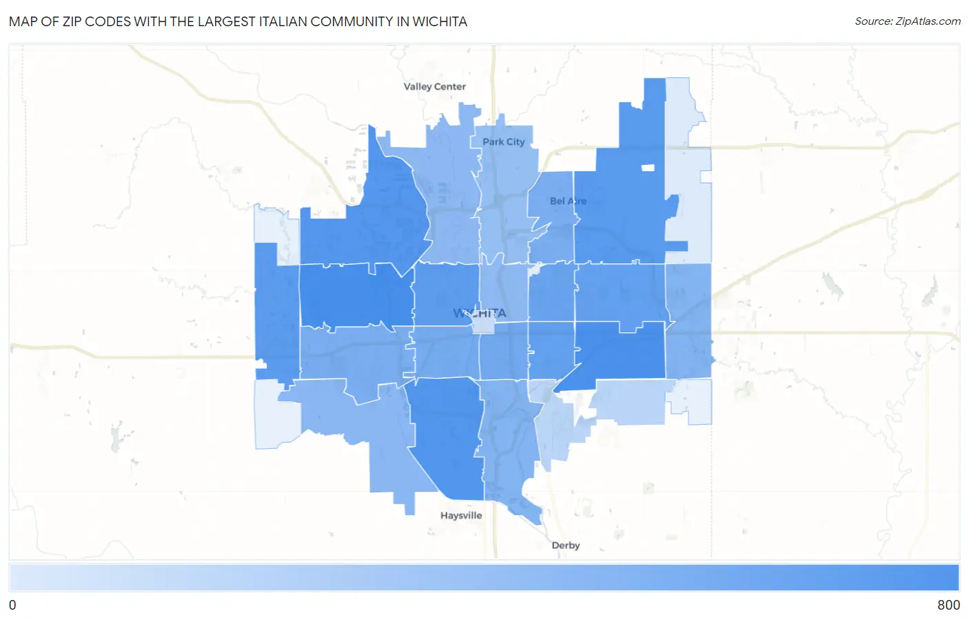Zip Codes with the Largest Italian Community in Wichita Map