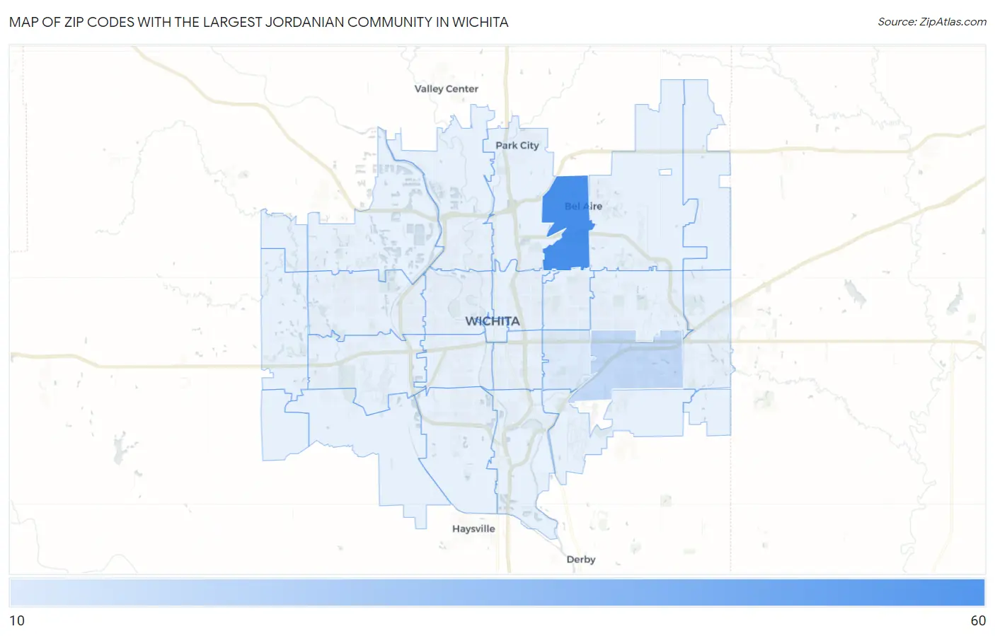 Zip Codes with the Largest Jordanian Community in Wichita Map