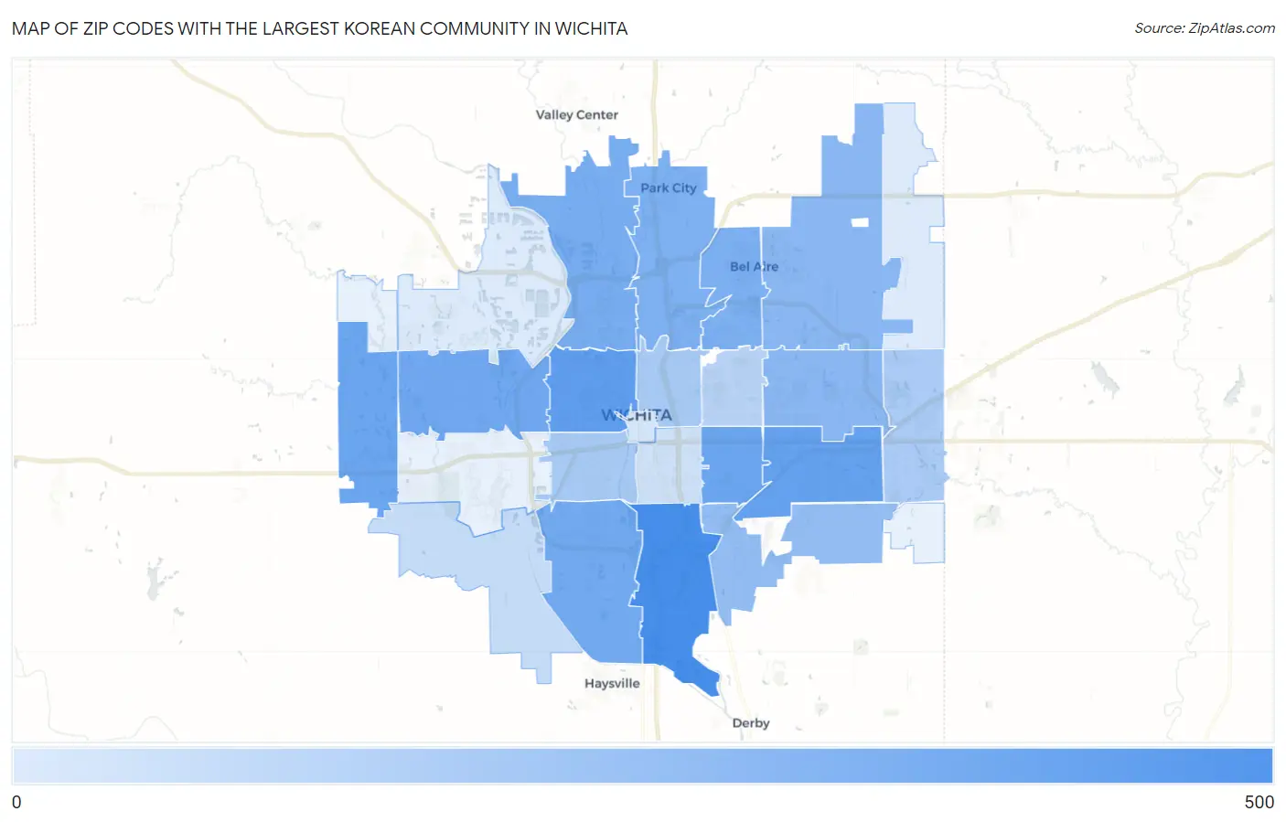 Zip Codes with the Largest Korean Community in Wichita Map
