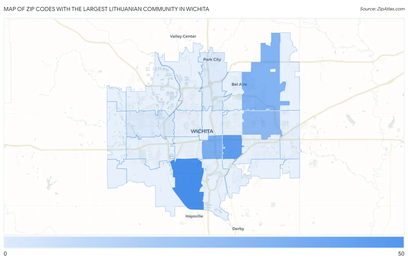 Zip Codes with the Largest Lithuanian Community in Wichita Map