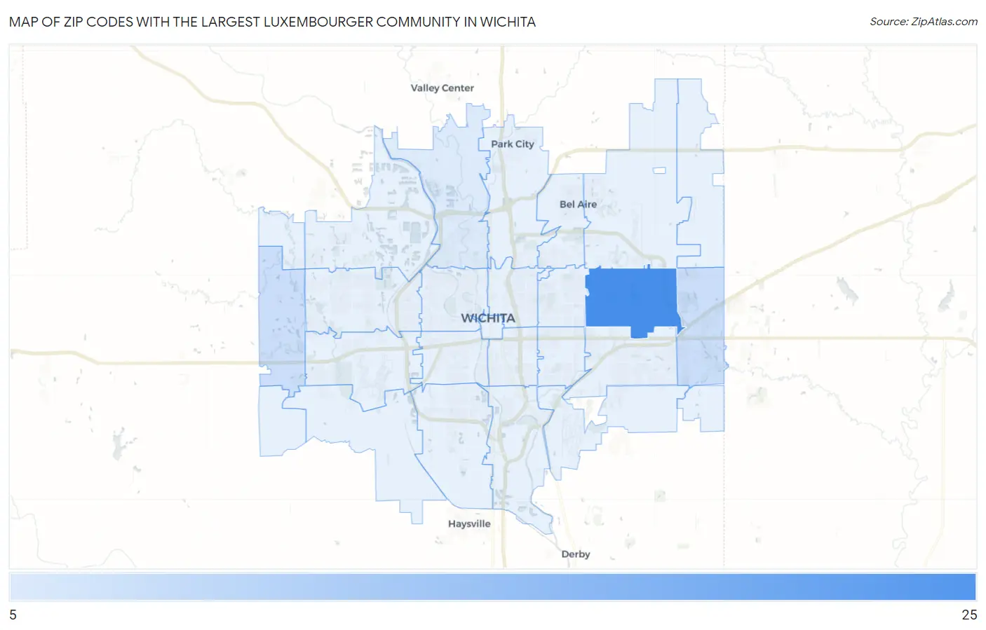 Zip Codes with the Largest Luxembourger Community in Wichita Map