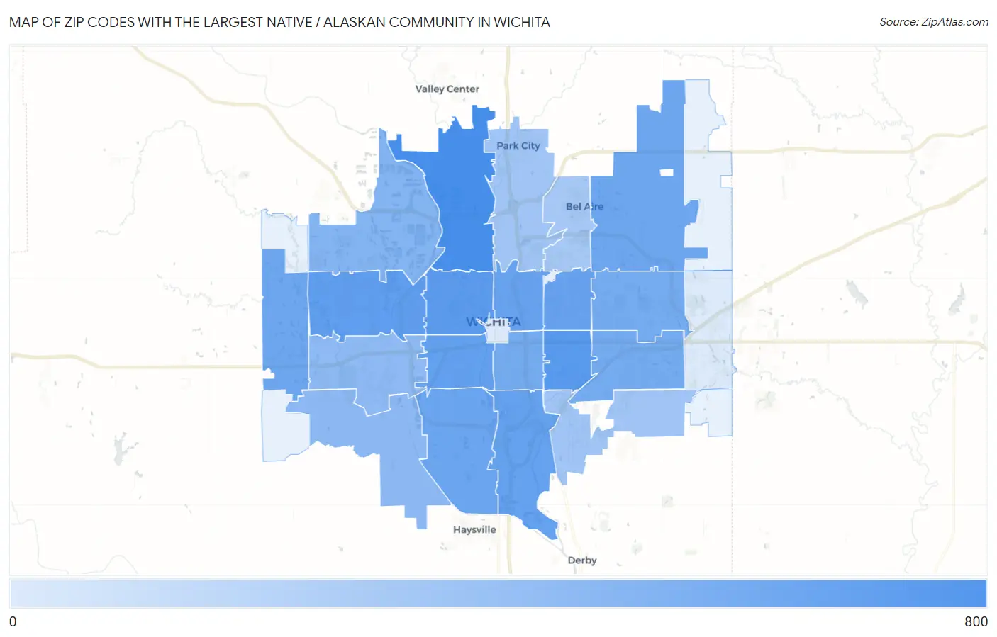 Zip Codes with the Largest Native / Alaskan Community in Wichita Map
