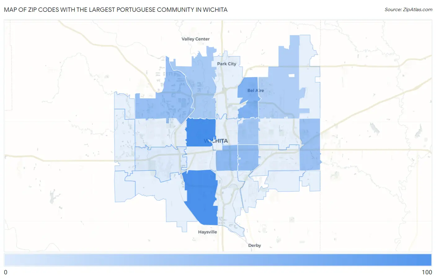 Zip Codes with the Largest Portuguese Community in Wichita Map