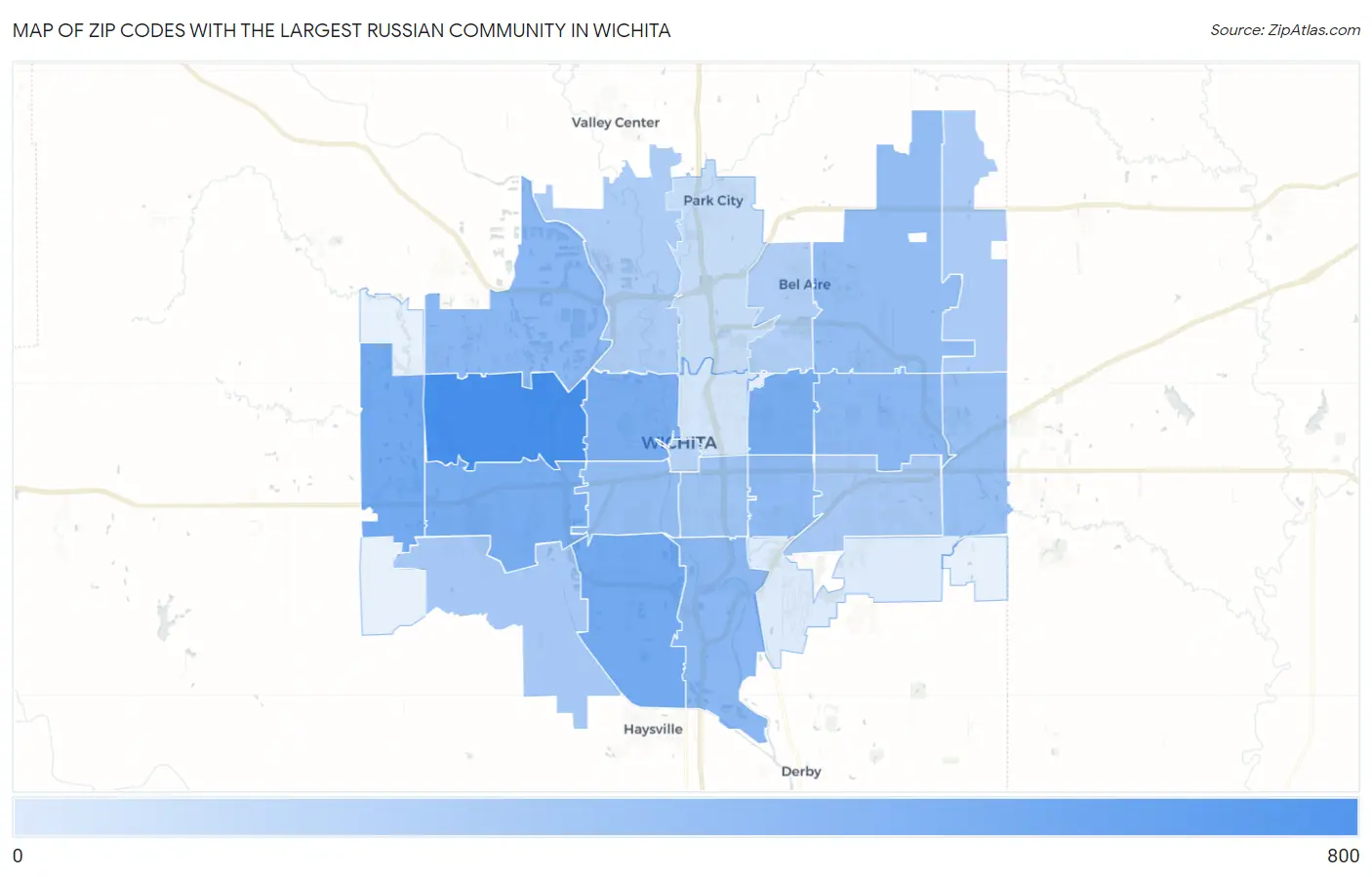 Zip Codes with the Largest Russian Community in Wichita Map